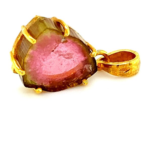 Watermelon Tourmaline 6.40ct Solid 14K AU Pendant